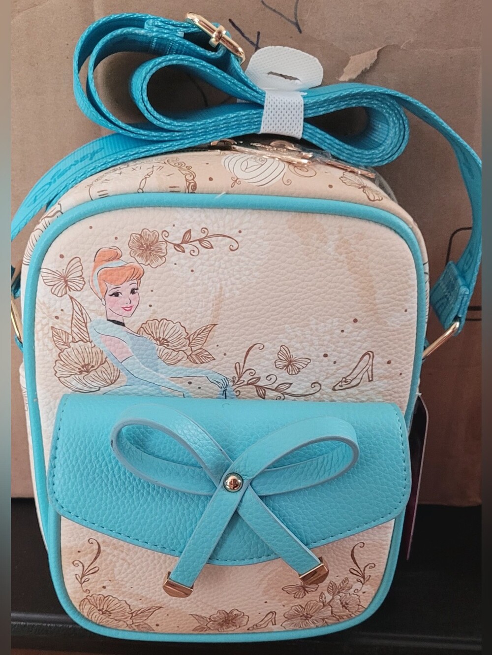 Girls Blue Princess Crossbody Bag with Bow Accent